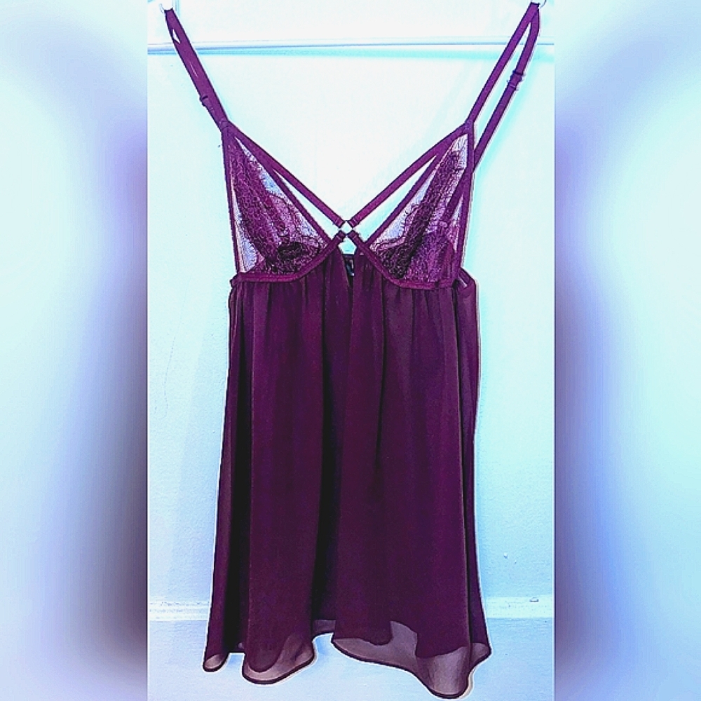 Victoria's Secret Burgundy Lace/Mesh Babydoll Top